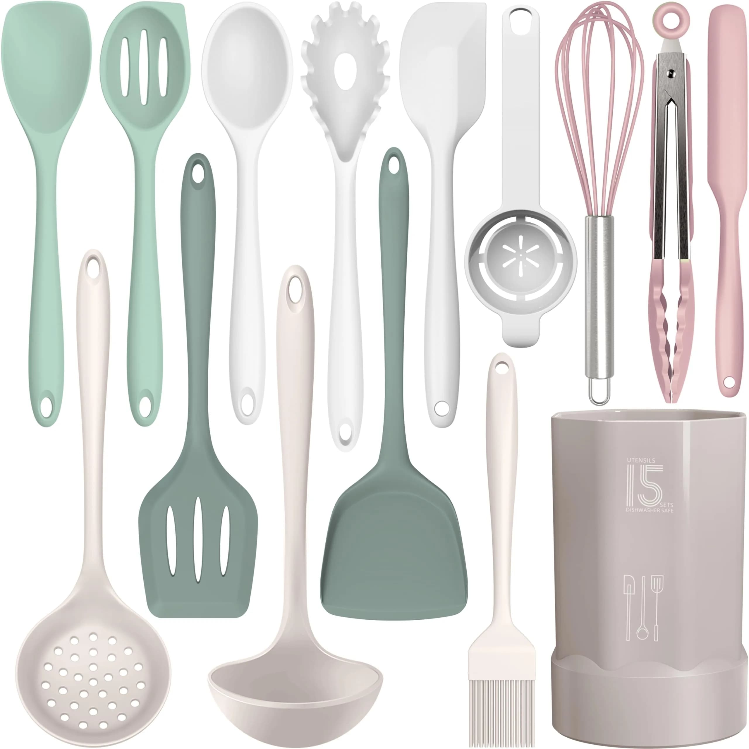 AOTHOD Silicone Cooking Utensils Set - Heat Resistant 446°F | BPA Free Kitchen Gadgets — Multicolor