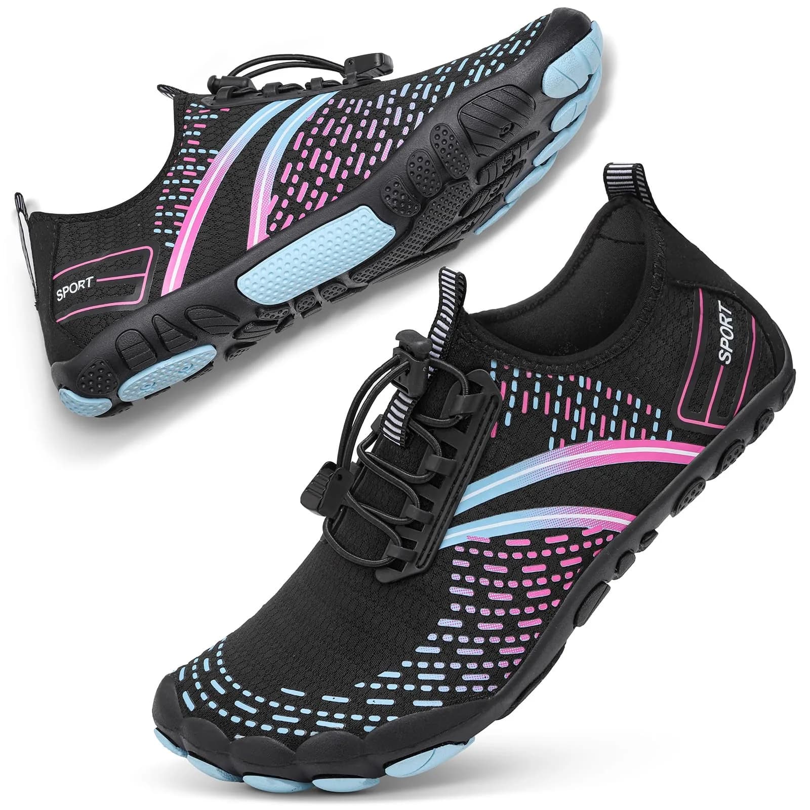 ATHMILE Water Shoes for Women Men Beach Swim Pool Quick Dry | Anti-slip Toe Cap — A Blue Pink