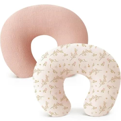 Konssy 2-Pack Muslin Nursing Pillow Covers, Floral Soft Slipcover for Baby | 25" x 18" | 100% Cotton, Zipper thumbnail 1