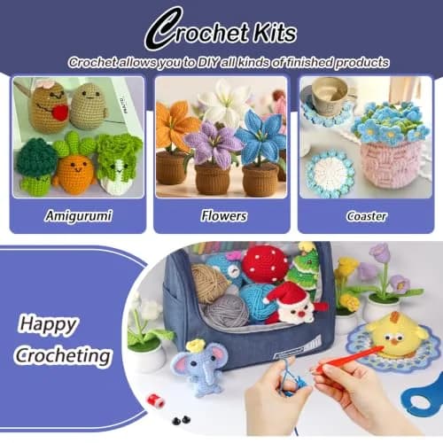 Yarniss Crochet Kit for Beginners, All in One Crochet Kits with 12 Yarn Skeins & 10 Ergonomic Hooks, Adult Crafting Set (Navy) thumbnail 6