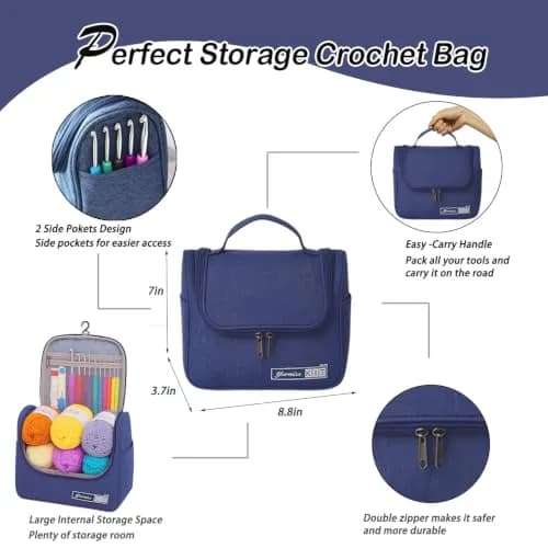 Yarniss Crochet Kit for Beginners, All in One Crochet Kits with 12 Yarn Skeins & 10 Ergonomic Hooks, Adult Crafting Set (Navy) thumbnail 7