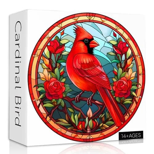 PICKFORU Stained Glass Puzzle Bird 1000 Pieces Round Cardinal Flower Puzzle | Educational Skill Building thumbnail 1