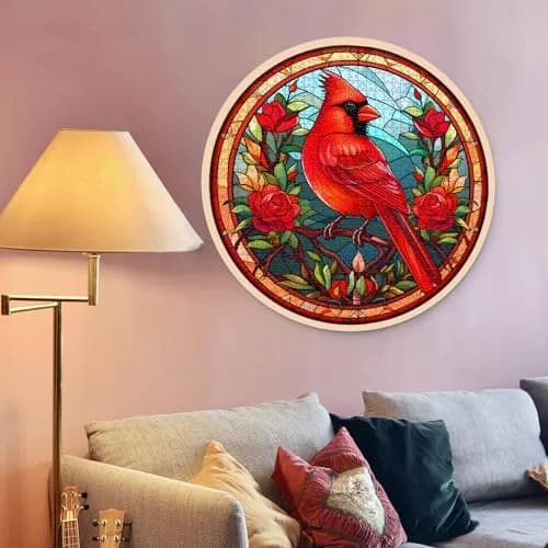 PICKFORU Stained Glass Puzzle Bird 1000 Pieces Round Cardinal Flower Puzzle | Educational Skill Building thumbnail 5