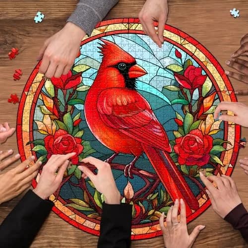 PICKFORU Stained Glass Puzzle Bird 1000 Pieces Round Cardinal Flower Puzzle | Educational Skill Building thumbnail 6