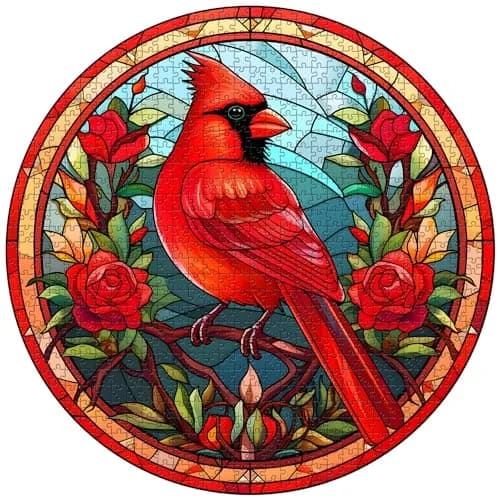 PICKFORU Stained Glass Puzzle Bird 1000 Pieces Round Cardinal Flower Puzzle | Educational Skill Building thumbnail 2