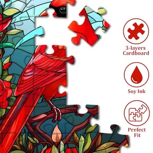 PICKFORU Stained Glass Puzzle Bird 1000 Pieces Round Cardinal Flower Puzzle | Educational Skill Building thumbnail 3