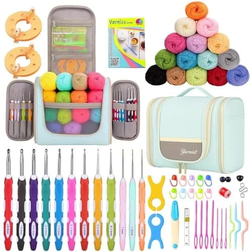 Yarniss Complete Crochet Kit for Beginners with Bag, Mint | 1050 Yards Yarn & Ergonomic Hooks | Learn Crochet with Video Tutorials thumbnail 1