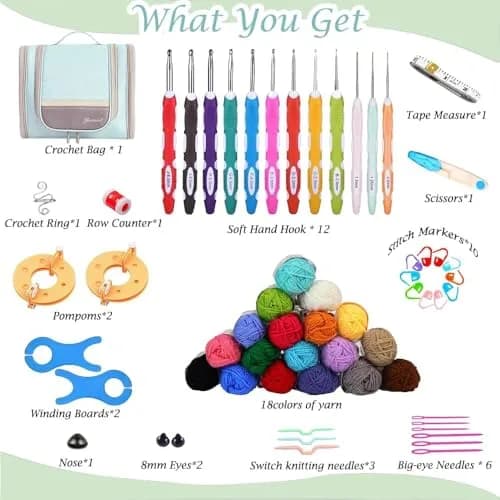 Yarniss Complete Crochet Kit for Beginners with Bag, Mint | 1050 Yards Yarn & Ergonomic Hooks | Learn Crochet with Video Tutorials thumbnail 2