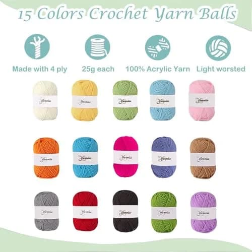 Yarniss Complete Crochet Kit for Beginners with Bag, Mint | 1050 Yards Yarn & Ergonomic Hooks | Learn Crochet with Video Tutorials thumbnail 4