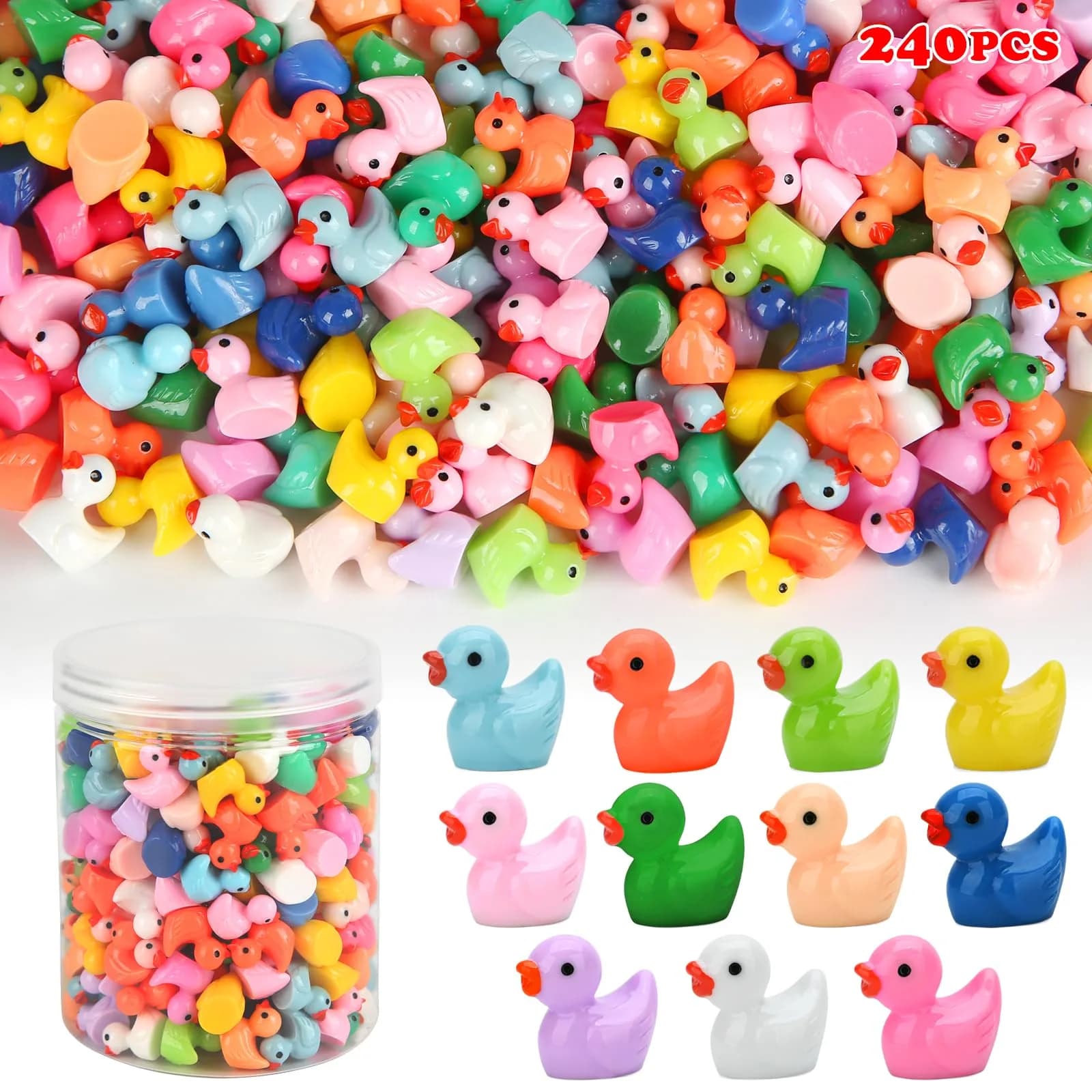 GWAHSA Mini Ducks 240pcs (0.6 inch) | Colorful Resin Figurines for Crafts & Decor