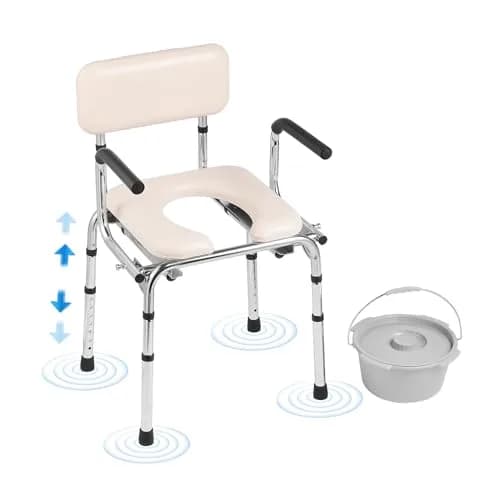 VEVOR Commode Chair Bedside Commode with Padded Seat, Drop-Down Arms, 7-Level Adjustable Height, 2.6kg (5.8L) Bucket, Easy Assembly, 158kg Capacity thumbnail 1