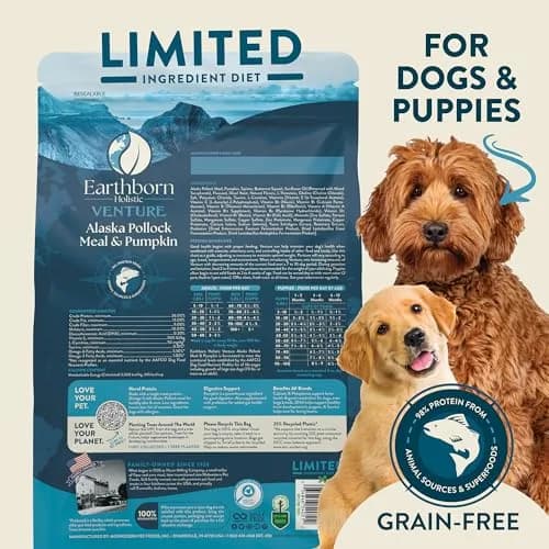 Earthborn Holistic Venture LID Pollock & Pumpkin Dry Dog Food 25 lb Bag | Limited Ingredient, Grain-Free, All Life Stages thumbnail 6