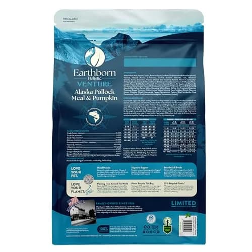 Earthborn Holistic Venture LID Pollock & Pumpkin Dry Dog Food 25 lb Bag | Limited Ingredient, Grain-Free, All Life Stages thumbnail 4