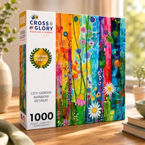 Cross & Glory City Garden Rainbow Retreat 1000-Piece Puzzle | Vibrant Urban & Floral Scene thumbnail 2