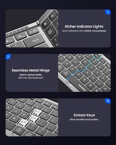 Samsers Foldable Keyboard and Mouse Combo, Full-Size Portable Travel Keyboard & Rechargeable Wireless Mouse | Bluetooth 5.0 x 2 + 2.4G thumbnail 6