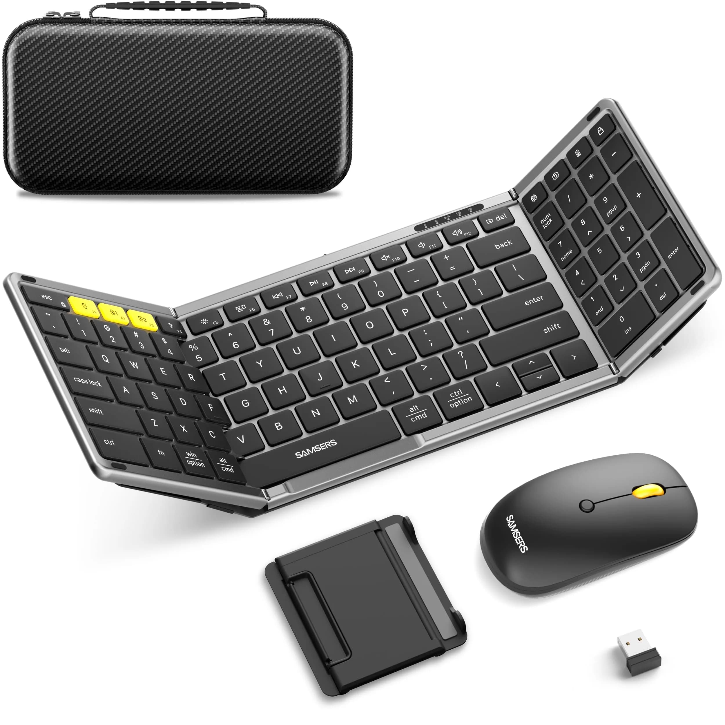 Samsers Foldable Keyboard and Mouse Combo, Full-Size Portable Travel Keyboard & Rechargeable Wireless Mouse | Bluetooth 5.0 x 2 + 2.4G