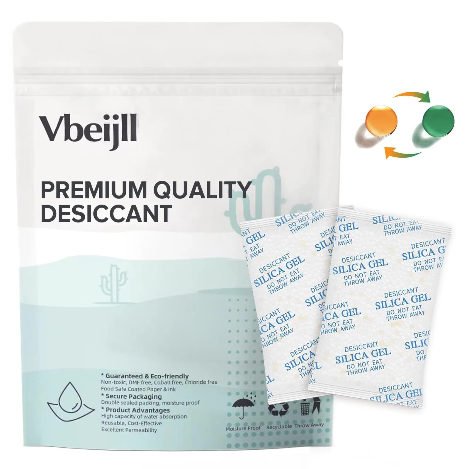 Vbeijll 5 Gram Silica Gel Packets (50 Pack) Moisture Absorbers for Lab & Home