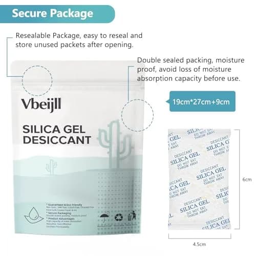 Vbeijll 5 Gram Silica Gel Packets (50 Pack) Moisture Absorbers for Lab & Home thumbnail 7
