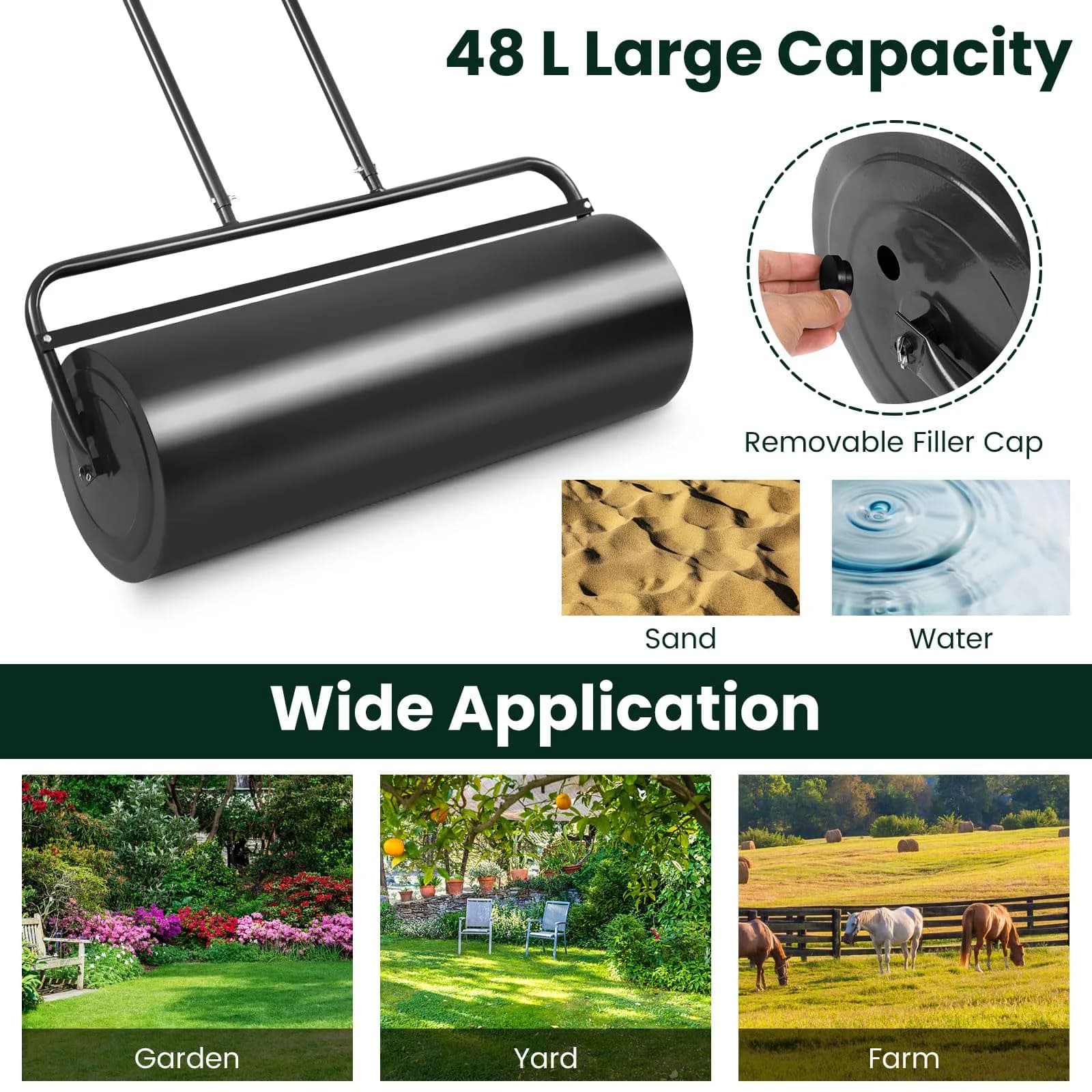 ARNOT Lawn Roller 13x24-Inch | Heavy-Duty Steel Garden Drum for Leveling & Seeding thumbnail 5