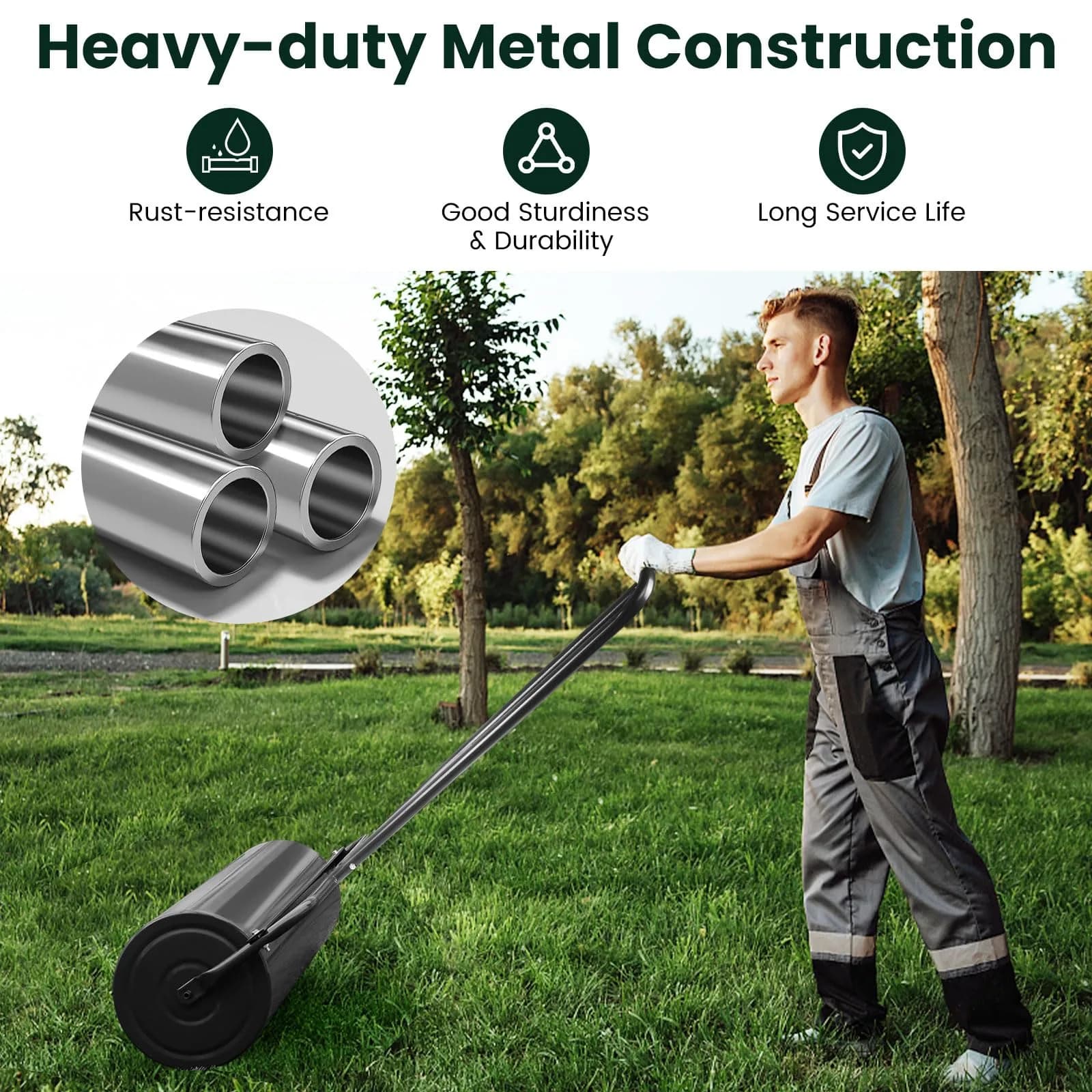ARNOT Lawn Roller 13x24-Inch | Heavy-Duty Steel Garden Drum for Leveling & Seeding thumbnail 2