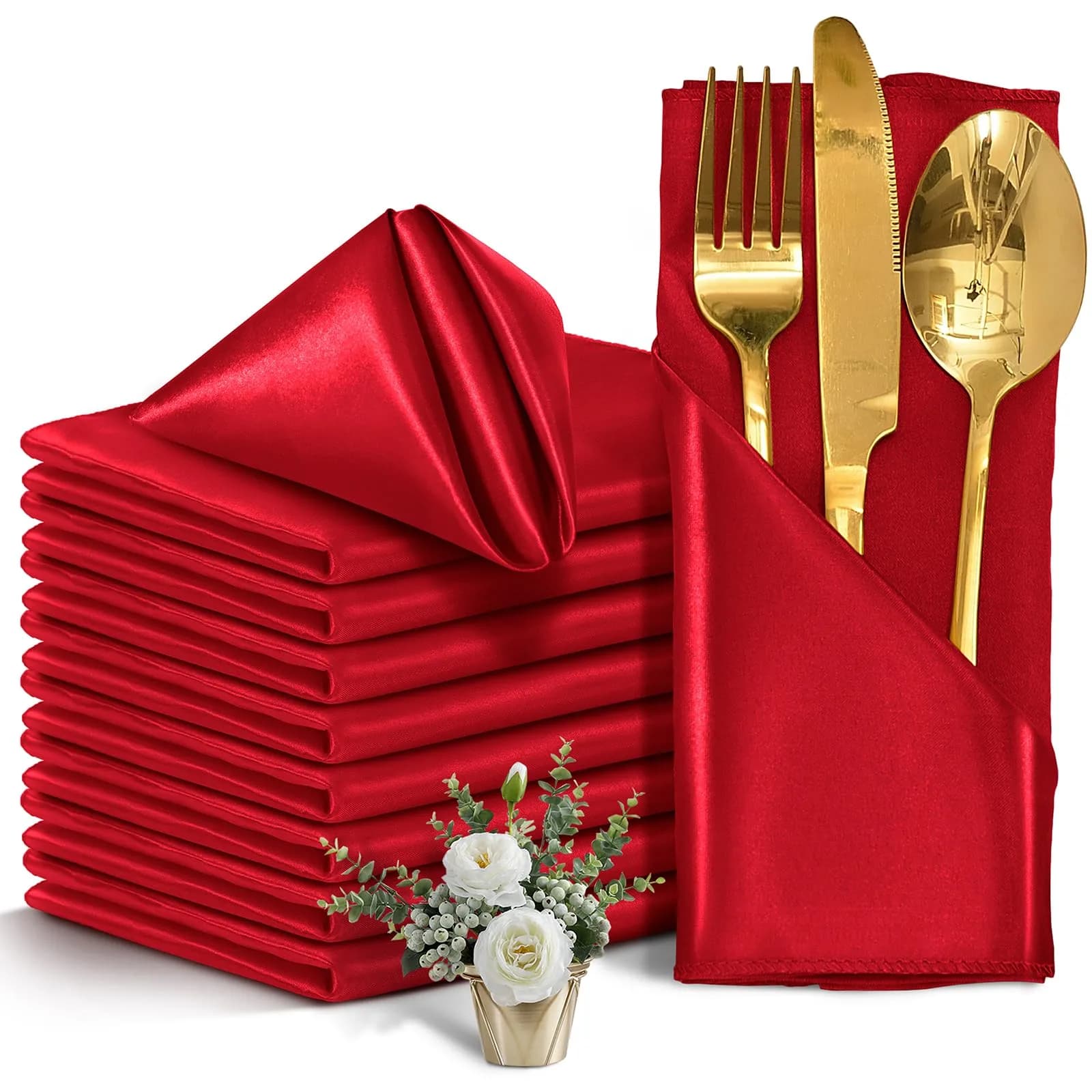 Eychei Satin Napkins, Red, 17" x 17" | Elegant, Durable Polyester for Home & Commercial Use - main product image