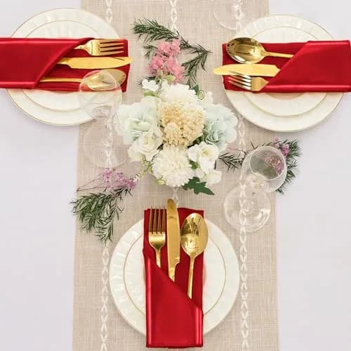 Eychei Satin Napkins, Red, 17" x 17" | Elegant, Durable Polyester for Home & Commercial Use thumbnail 2