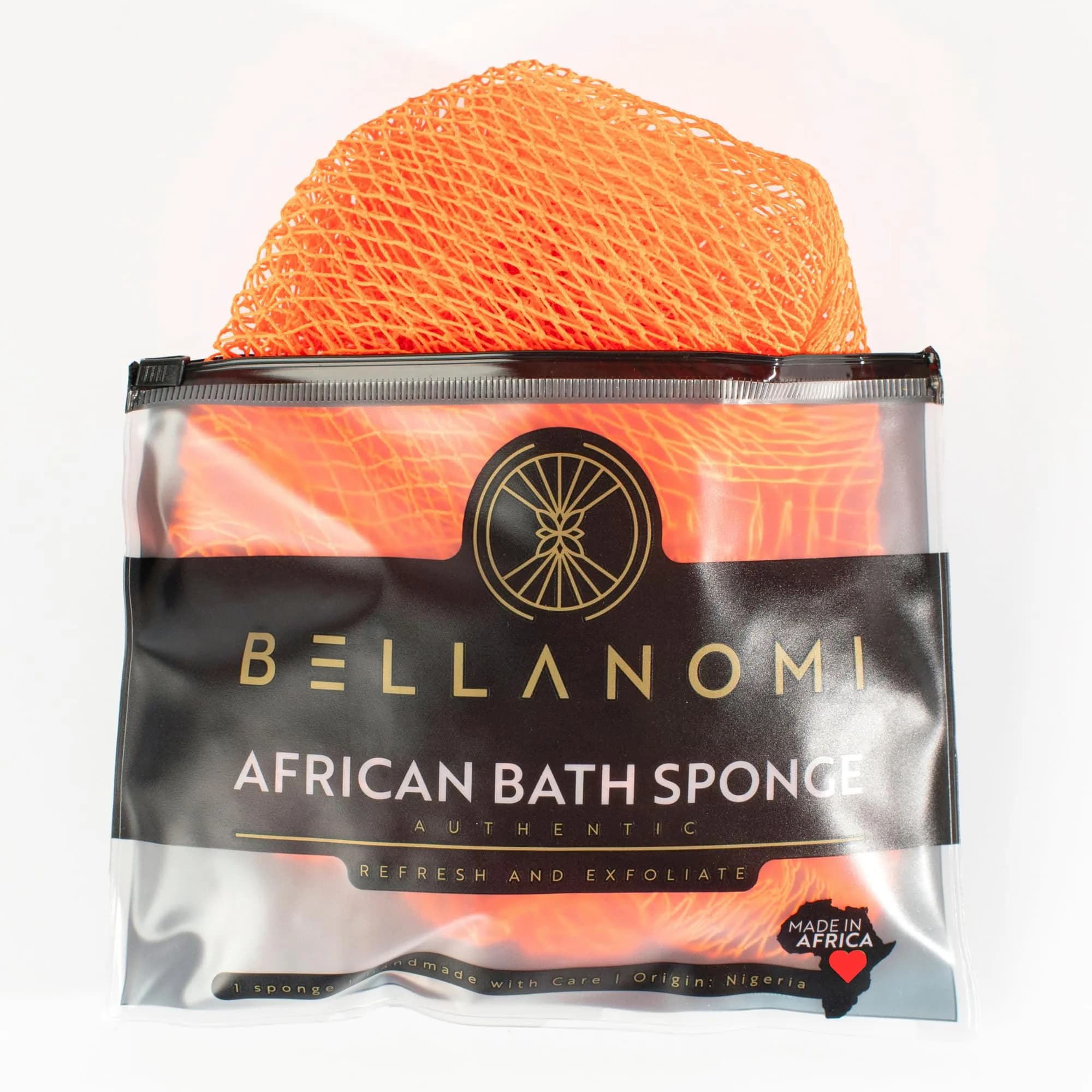 Bellanomi African Exfoliating Net Sponge Emerald Green 114 cm (45 inches) | Authentic Sapo for Deep Exfoliation — Orange