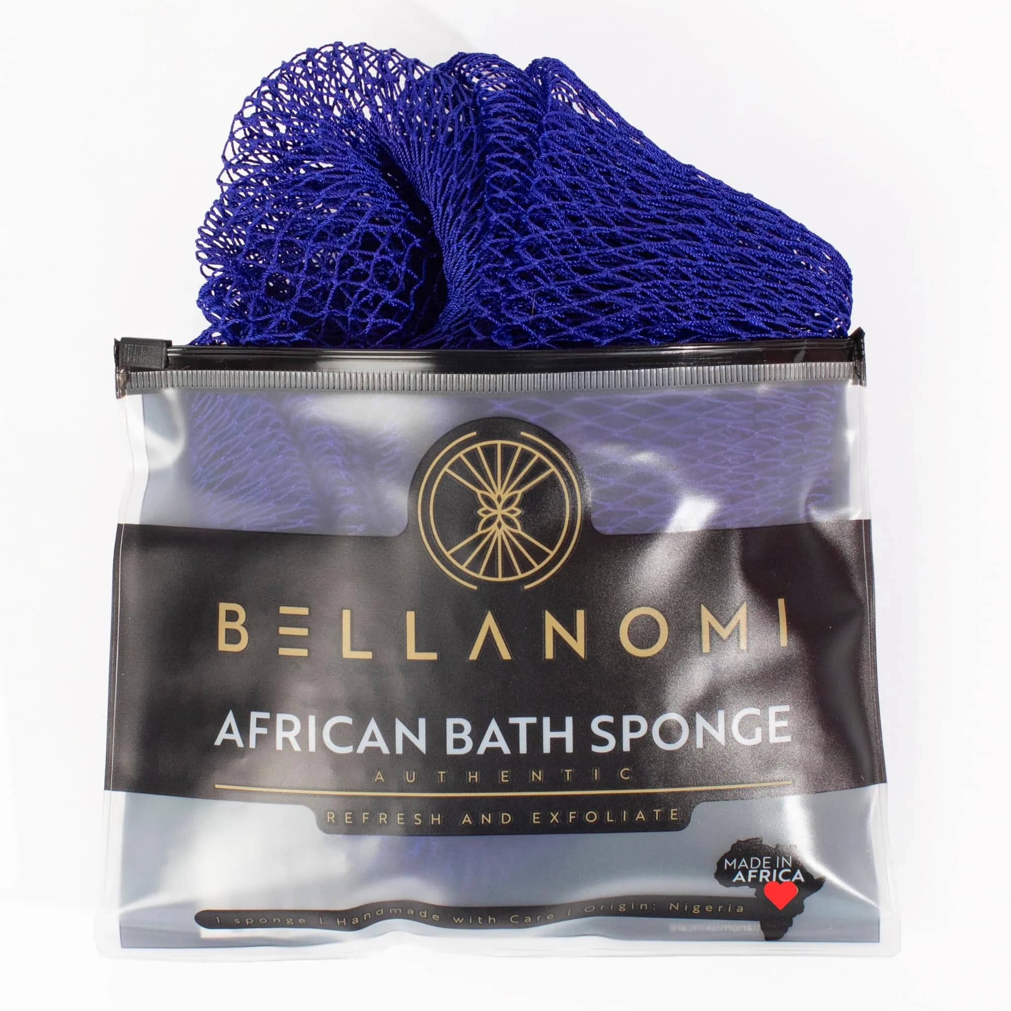 Bellanomi African Exfoliating Net Sponge Emerald Green 114 cm (45 inches) | Authentic Sapo for Deep Exfoliation — Navy Blue