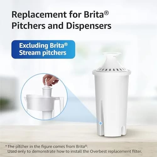 Overbest Pitcher Water Filter Replacement 4 Count (1.89 L / 64 Fl Oz) | NSF Certified for Chlorine Reduction thumbnail 2