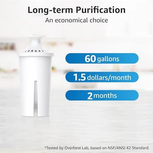 Overbest Pitcher Water Filter Replacement for Brita® Filters, 2 Pack | NSF Certified, Reduces Chlorine & Lead thumbnail 7
