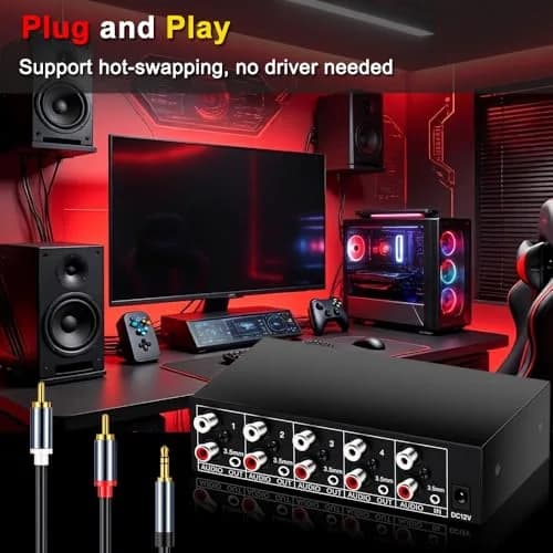 FlyroadUp 3.5mm Aux RCA L/R Audio Splitter 1 in 4 Out | Reliable Home Audio Distributor thumbnail 3
