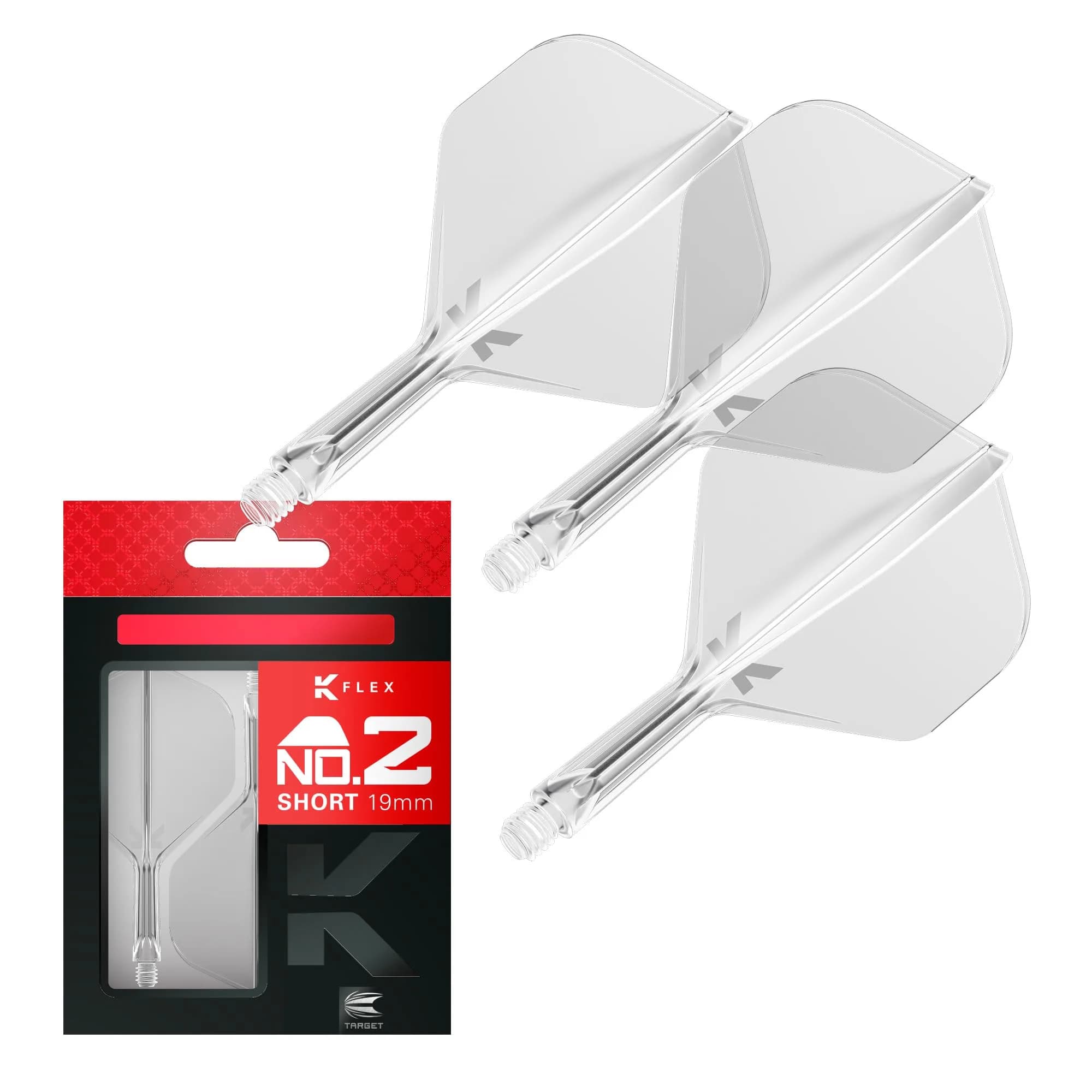 Target Darts K Flex Integrated Dart Flights and Shafts Short Clear No.2 | Pack of 3, 19mm Shafts | Professional Dart Accessories