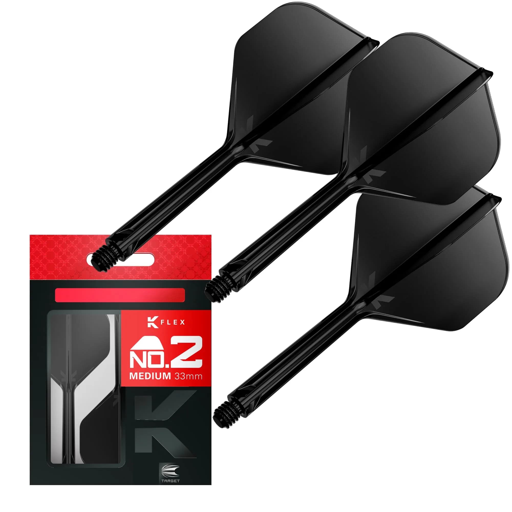 Target Darts K Flex Integrated Dart Flights and Shafts Short Clear No.2 | Pack of 3, 19mm Shafts | Professional Dart Accessories — Black / Medium (33mm)