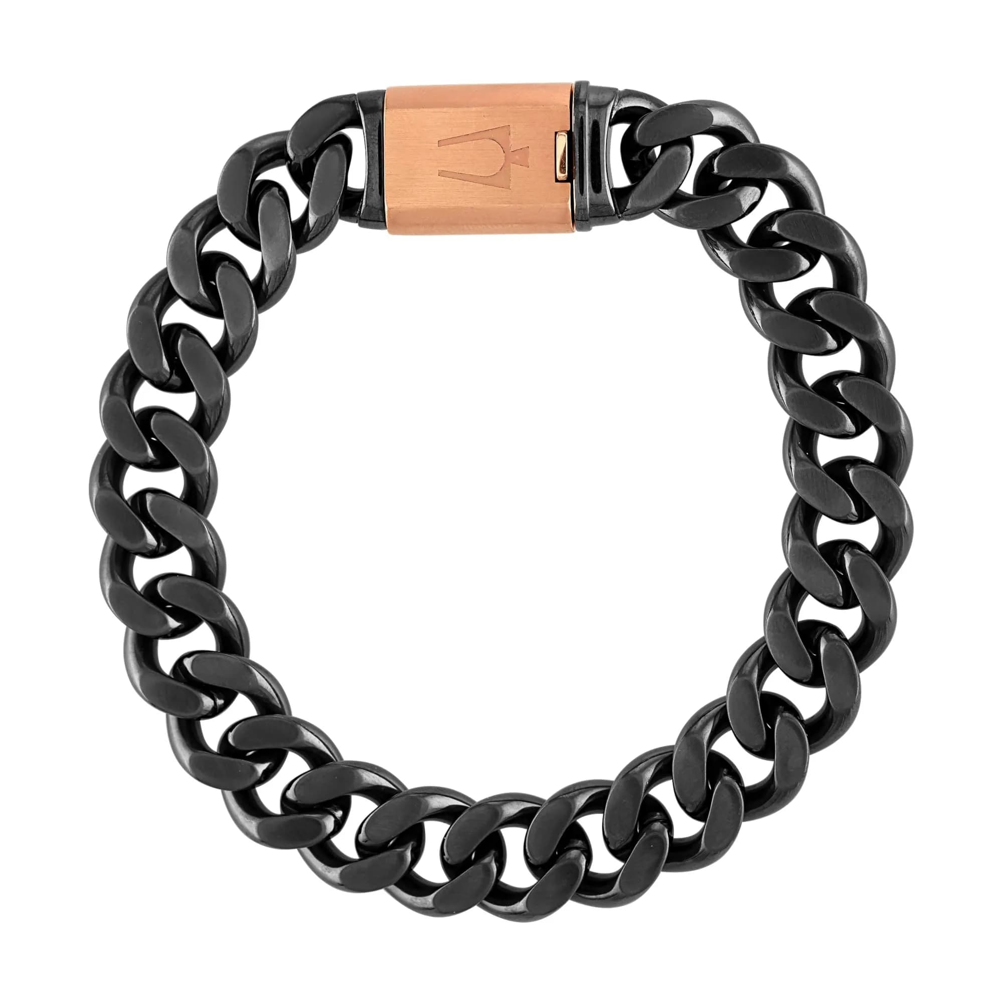 Bulova Men's Latin Grammy 13mm Curb Chain 8.5" Gunmetal & Rose | Dual Brushed & Polished Finish - main product image