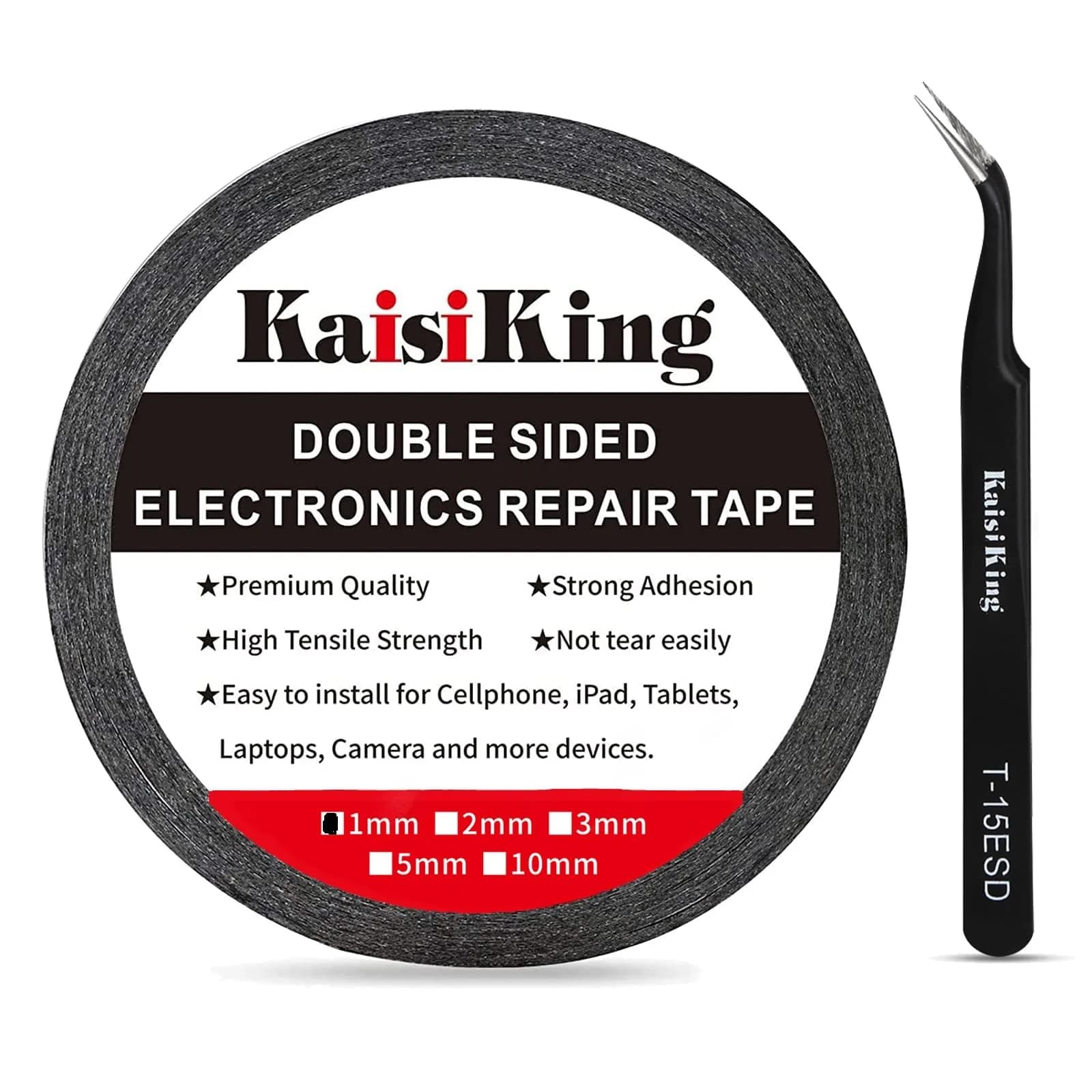 Kaisiking 2mm LCD Repair Tape for Phone Screen | Waterproof Adhesive Tape with Tweezers, 50M — 1pc 1mm