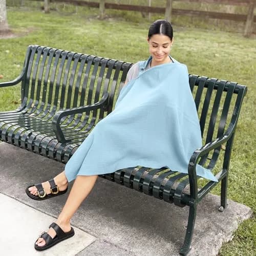 Comfy Cubs Muslin Nursing Cover - 100% Muslin Breastfeeding Cover Sky Blue | Soft & Breathable Baby Nursing Scarf with Adjustable Neck Strap thumbnail 5
