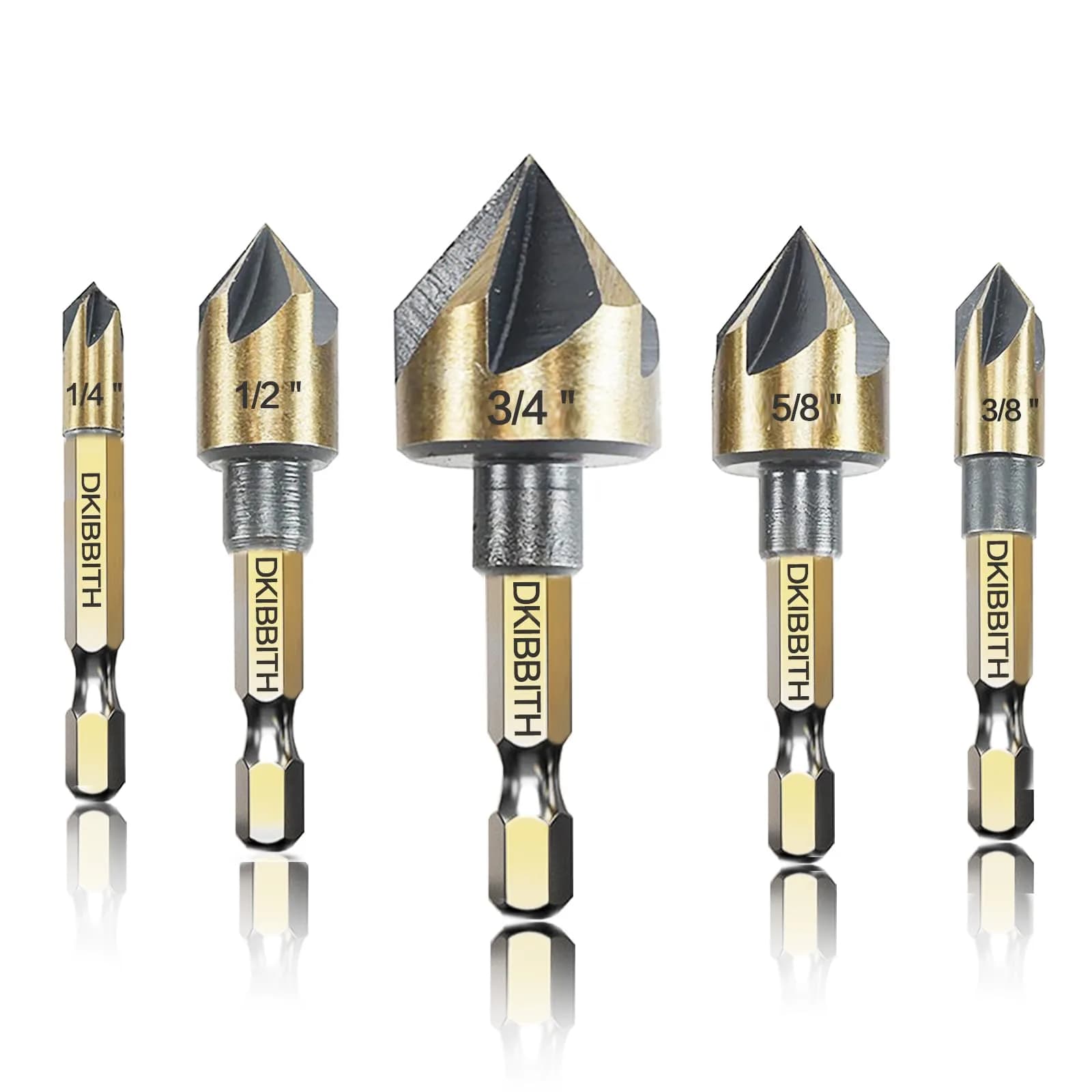 DKIBBITH Countersink Drill Bit Set 5pc 1/4" Hex Shank 82° | Precise, Versatile, Durable - main product image