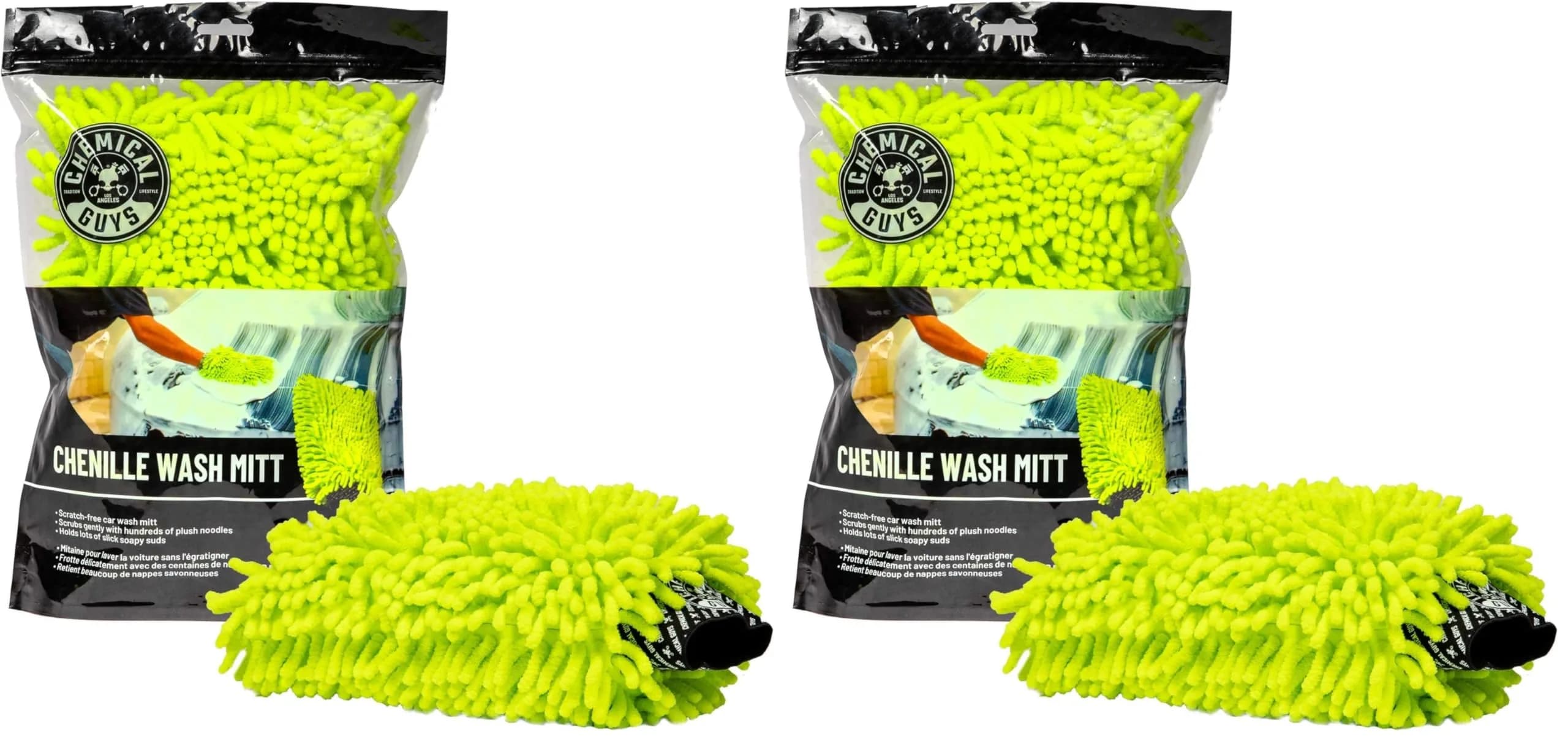 Chemical Guys MIC493 Chenille Microfiber Wash Mitt (Pack of 2, Lime Green) | Scratch-Free Car Washing