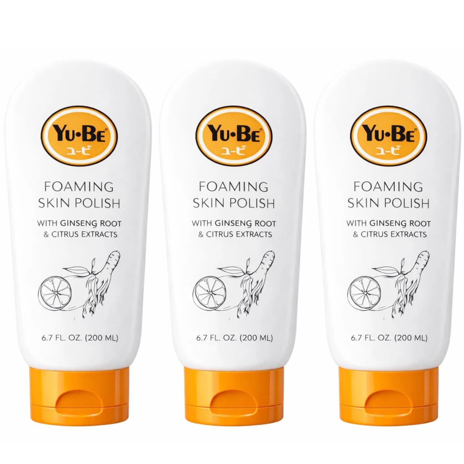 Yu-Be Foaming Skin Polish (Trio): Gentle Japanese Rice Exfoliant to Smooth Dry, Rough Skin | Face & Body Scrub | Nourishes Skin with Ginger Root, Green Tea, & Geranium Oil - 6.75 fl oz x 3 - main product image
