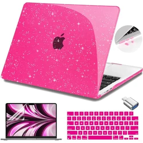 Teryeefi Glitter Hard Case for MacBook Air 13.6 inch M2/M3/M4/M5 Chip (2022-2026) with Keyboard Cover & Screen Protector | Sparkly Rose Pink thumbnail 1