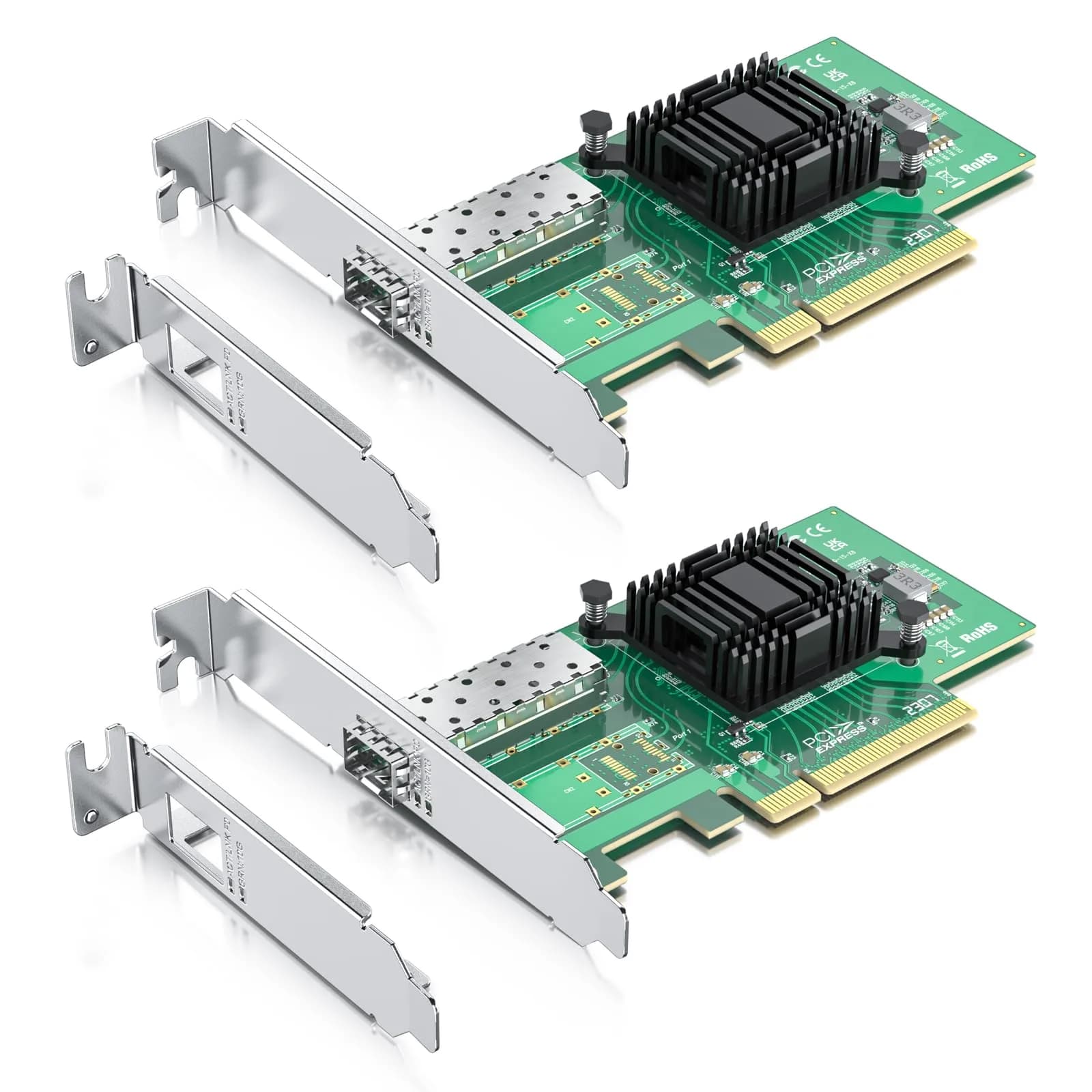 10Gtek 10Gb PCI-E NIC Network Card, Single SFP+ Port, Intel 82599EN Controller, 2-Pack | Supports Windows Server, Linux, VMware