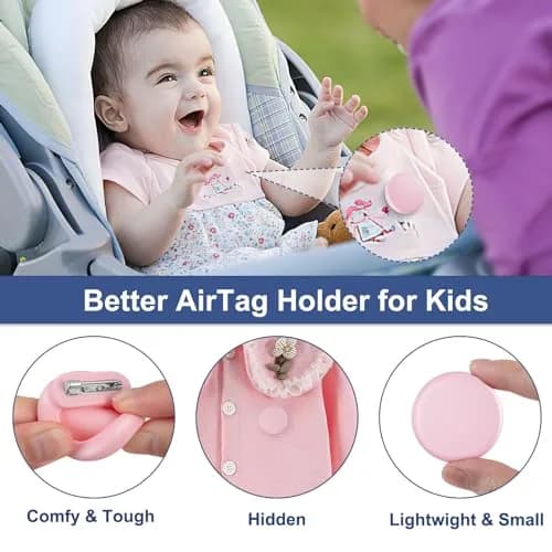 PerfiPro AirTag Holder for Kids 2 Pack Hidden Safety Pin Case Lightweight Anti-Lost thumbnail 2