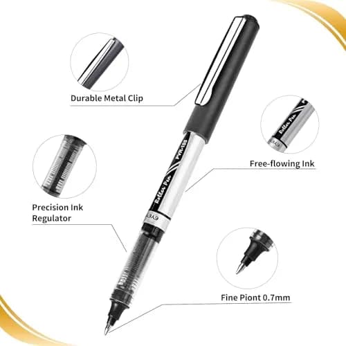 EYEYE Black Rollerball Pens Pack of 12 | 0.7mm Fine Point, Quick Dry, Liquid Ink thumbnail 4