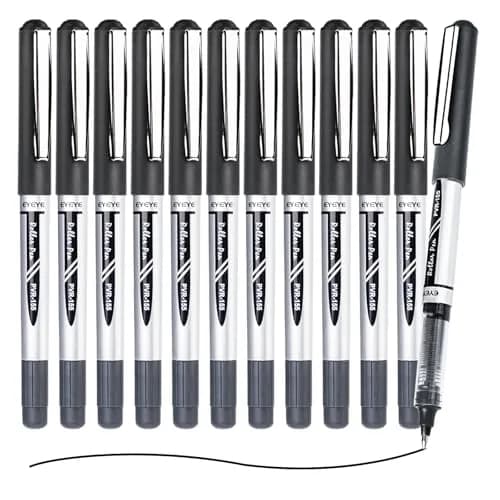 EYEYE Black Rollerball Pens Pack of 12 | 0.7mm Fine Point, Quick Dry, Liquid Ink thumbnail 2