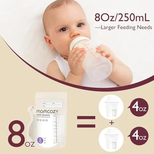 Momcozy 8oz (240ml) Temp-Sensing Breastmilk Storage Bags with Pour Spout, 60 Count | BPA-Free & Leak-Proof thumbnail 5