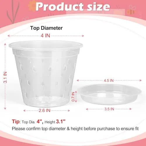 FUIJOL Orchid Pot 4 Inch Clear | Breathable Plastic Planter with Drainage thumbnail 2