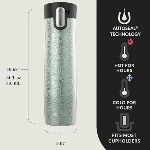 Contigo AUTOSEAL West Loop Vacuum-Insulated Stainless Steel Travel Mug 710ml (24 oz) Crystal Agave | Keeps Drinks Hot 16 Hrs, Cold 32 Hrs thumbnail 2