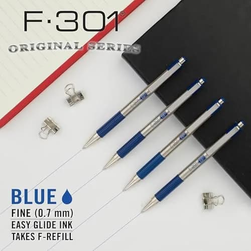 Zebra Pen F-301 Signature Series Retractable Ballpoint Pen, 0.7mm, Black Ink, Sage Earth Tone Accents with Blue C Barrel, 4-Pack thumbnail 3