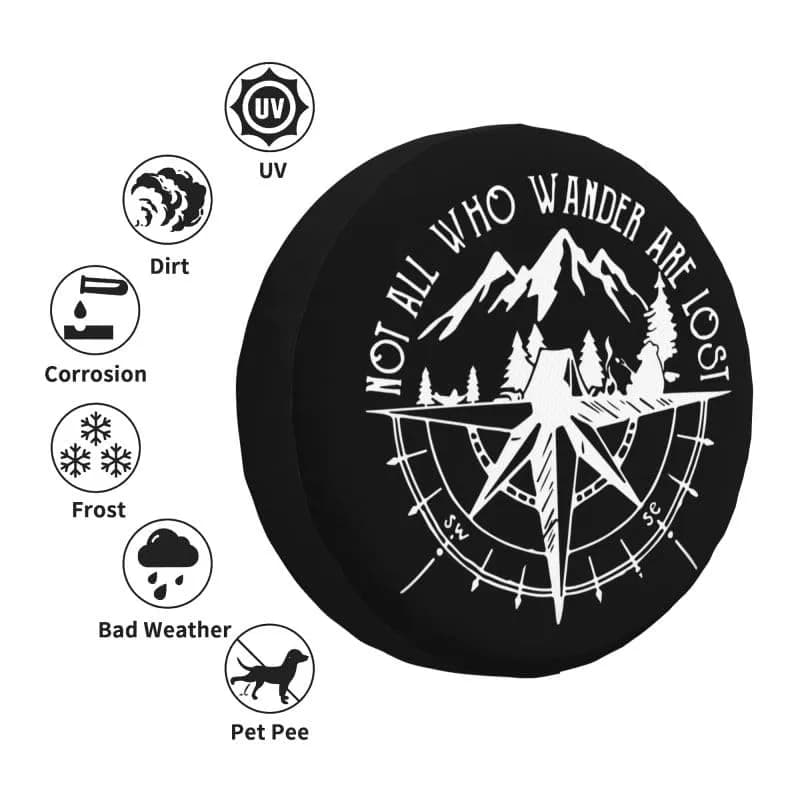 IUSCUST Compass Rose Spare Tire Cover with Backup Camera Hole for Wrangler JL 18" (32"-34" Diameter) | Protects Spare Tire from Elements thumbnail 4