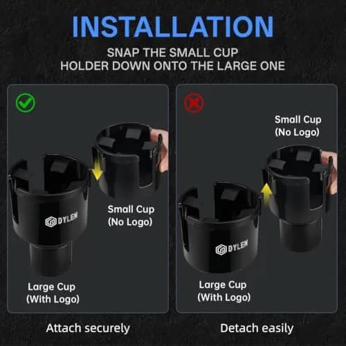DYLEN 2-in-1 Car Cup Holder Expander with Organizer Tray & Adjustable Base | Black thumbnail 4